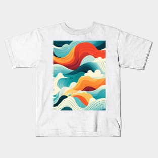 Ephemeral Crests: Hokusai Waves Reimagined Kids T-Shirt